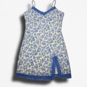 Size Large Blue Floral Lace Trim Mini Slip Style Dress